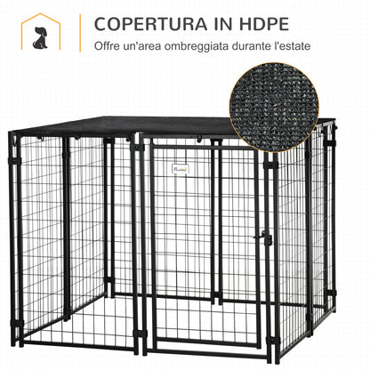 Recinto per Cani Pieghevole con Copertura, 8 Pannelli con Porta Bloccabile, 141x141x113cm, Nero