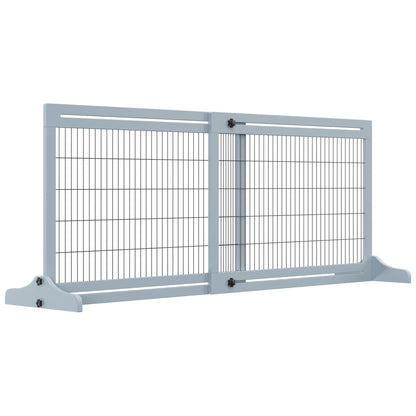 Cancellino per Cani Estensibile da Interno in Legno e Acciaio, 104-180x36x69cm, Blu-grigio