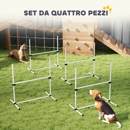 Set di 4 Ostacoli Agility Dog per Addestramento Cani ad Altezza Regolabile con Borsa da Trasporto Inclusa, 99x65x94cm, Bianco
