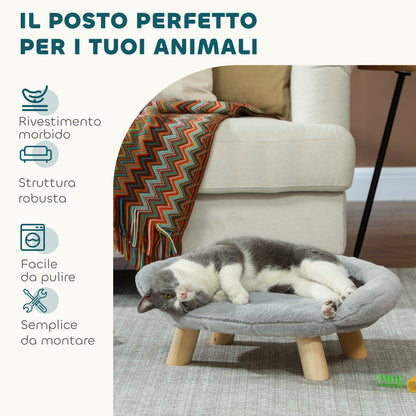 Cuccia Divanetto per Cani e Gatti Sfoderabile in Peluche con Schienale, 47x40x20 cm, Grigio
