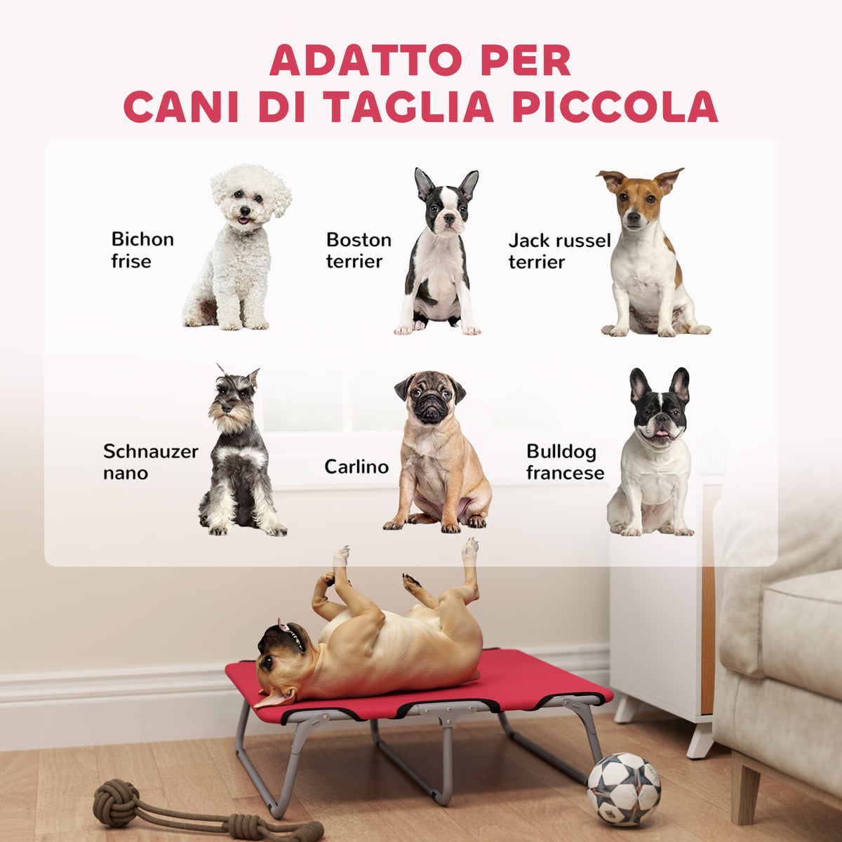 Brandina per Cani Piccoli Pieghevole per Interno ed Esterno, Metallo e Tessuto Oxford, 71x58x20 cm, Rosso