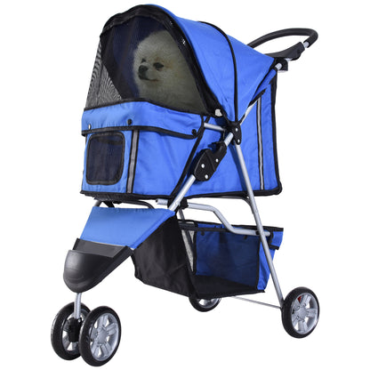 Passeggino per Cani Piccoli Pieghevole, Carrozzina per Cani con Ruote con Freni, Portabicchieri, Cestino Portaoggetti e Imbottitura Rimovibile e Lavabile, per Animali Domestici 10 kg, Blu