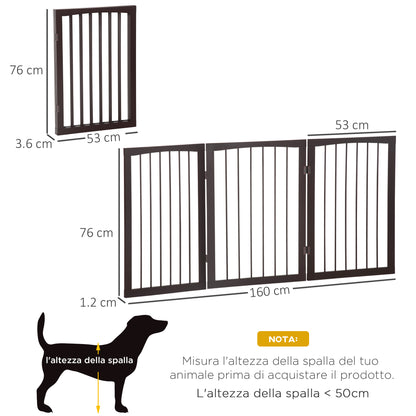Cancellino Portatile da 3 Sezioni per Cani e Animali Domestici Divisorio di Sicurezza Pieghevole, 160x1.2x76 cm, Marrone