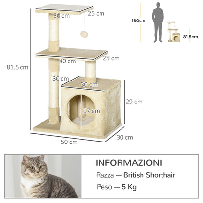 Albero Tiragraffi per Gatti con Cuccia, 50x30x81.5cm