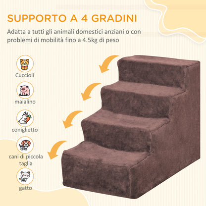 Scaletta per Cani a 4 Gradini con Rivestimento Sfoderabile e Lavabile, Portatile, 60x35x44 cm, Marrone