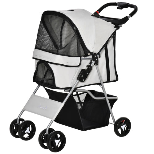 Passeggino per Cani Pieghevole con 3 Reti e Cerniera, in Ferro e Tessuto Oxford, 77x45x99.5 cm, Grigio
