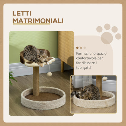 Tiragraffi per Gatti da 5kg max con Lettino e Pallina da Gioco, in Truciolato, Peluche e Corda di Juta, 41x41x44 cm