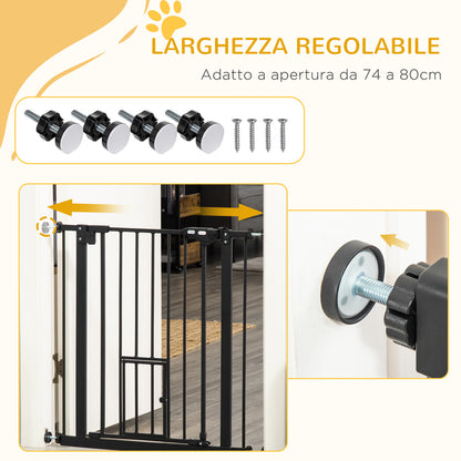Cancelletto per Cani Estensibile con Fissaggio a Pressione e Chiusura Automatica, 68x76.2 cm, Nero