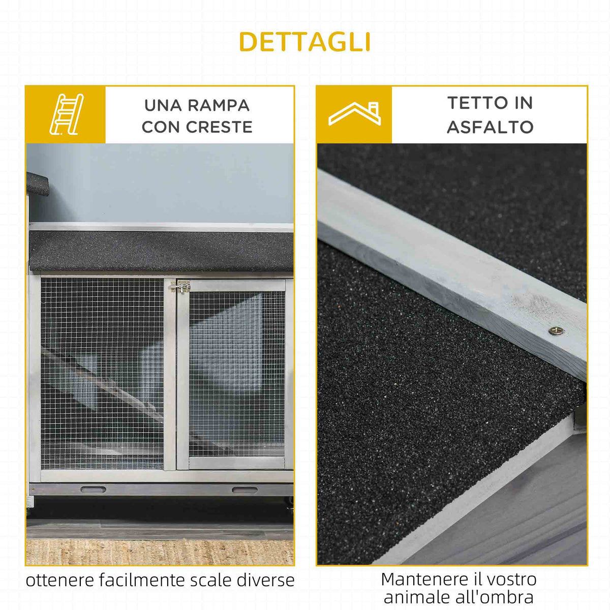 Conigliera a 2 Livelli con Rete Protettiva e Rotelle in Legno e Metallo, 157.4x53x99.5 cm, Grigio