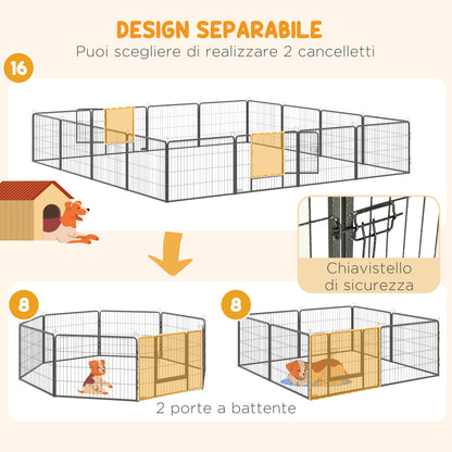 Recinto per Cani e Cuccioli con 16 Pannelli Modulabili e 2 Ingressi, 80x1.5x60cm