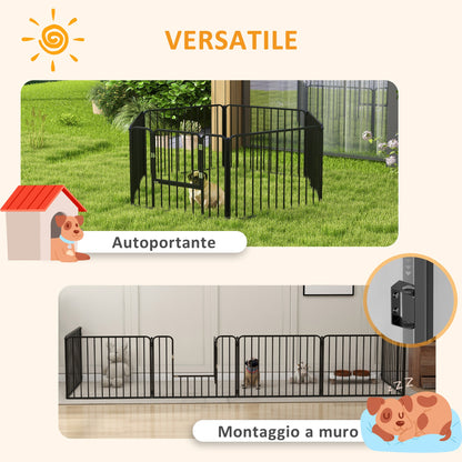 Recinto per Cani a 6 Pannelli Modulabili da Interno ed Esterno, in Acciaio, 164x83x60 cm, Nero