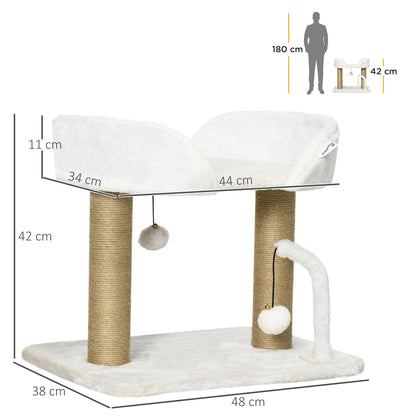 Torre per Gatti max 5kg in Truciolato con Tiragraffi e Palline Giocattolo, 48x38x42 cm, Giallo e Bianco