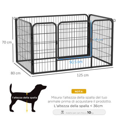Recinto per Cani di Piccoli Taglia da Interno ed Esterno, Recinzione per Animali Domestici con Rete 6 pz in Acciaio e Metallo, 125x80x70 cm, Nero