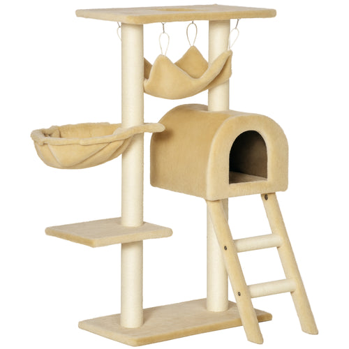 Tiragraffi per Gatti Multilivello con Amaca e Casetta, Corde in Sisal Naturale, 5530100cm