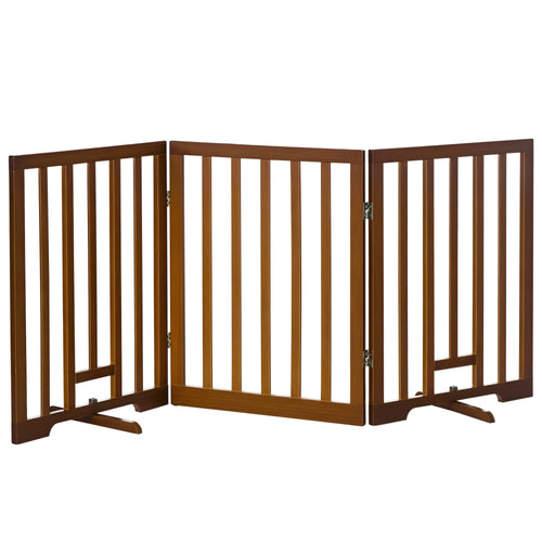 Cancellino per Cani Pieghevole a 3 Pannelli con Piedini Antiscivolo per Corridoi, Scale e Stanze, in Legno di Pino, 181x35x76 cm, Marrone Scuro