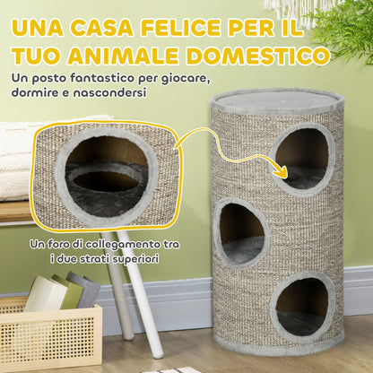 Cuccia per Gatti a 3 Livelli con Tiragraffi in Sisal e Peluche, 38x70cm, Grigio Chiaro