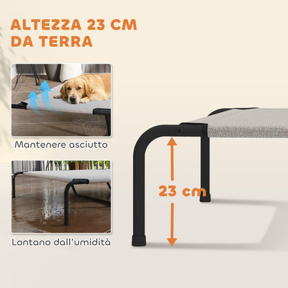 Lettino per Cani Grandi Rialzato da Esterno in Acciaio e Rete Traspirante, 152x94x23 cm, Beige