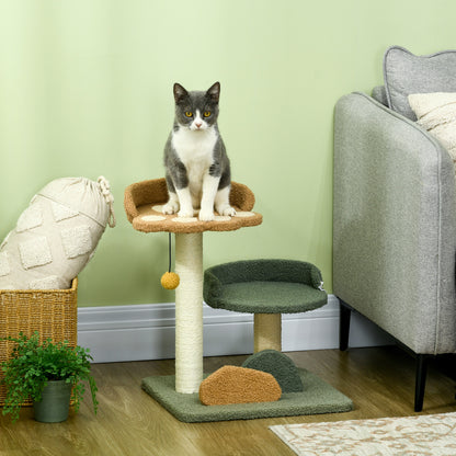 Albero Tiragraffi per Gatti con 2 Lettini, Pallina e Rivestimento in Velluto, 43x39x52cm