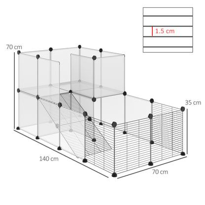 Recinto per Animali Modulabile con Pannelli 35x35 cm e Accessori, in Acciaio e PP, 140x70x70 cm, Nero