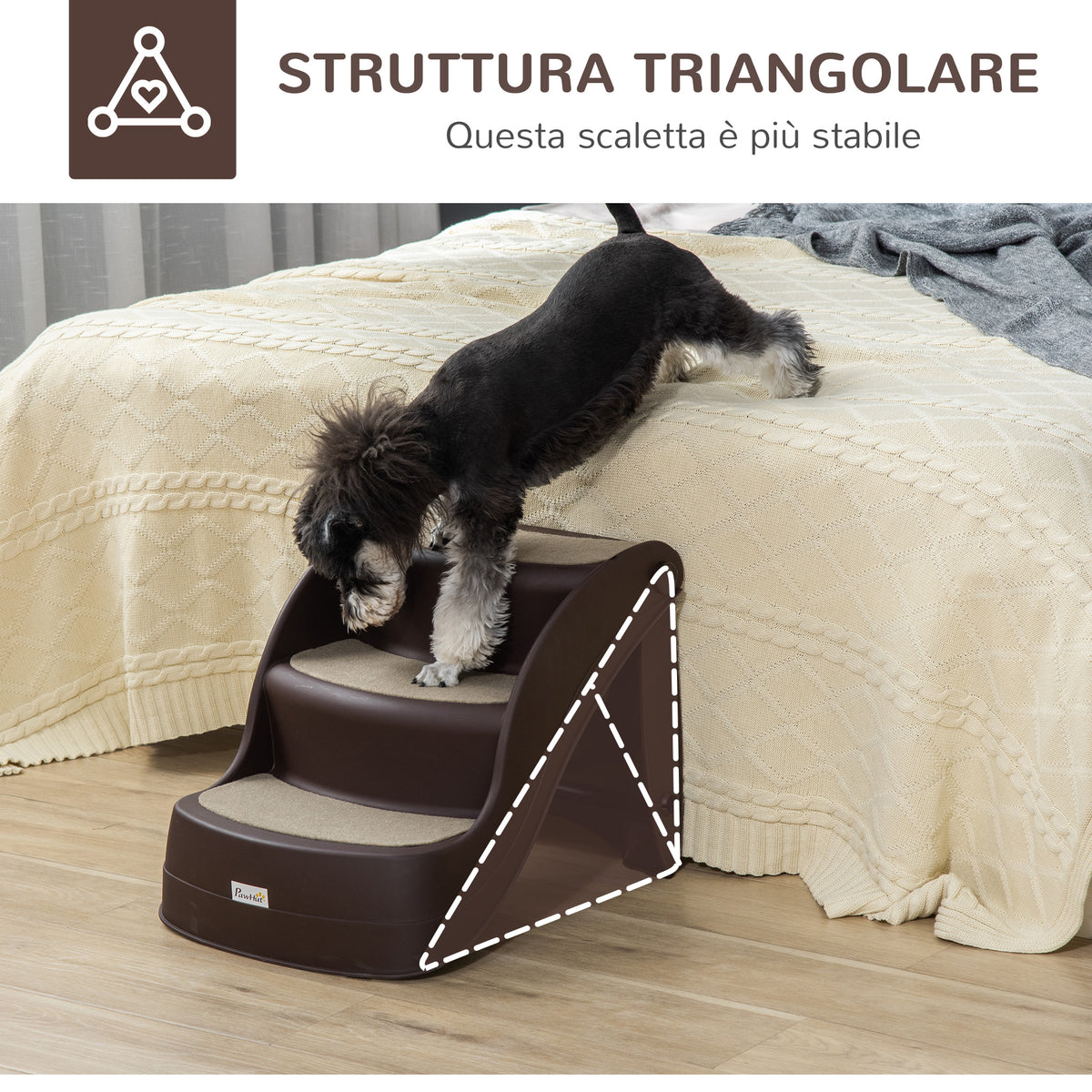 Scaletta per Cani Pieghevole con 3 Gradini Antiscivolo in PP, 49x38x38 cm, Marrone
