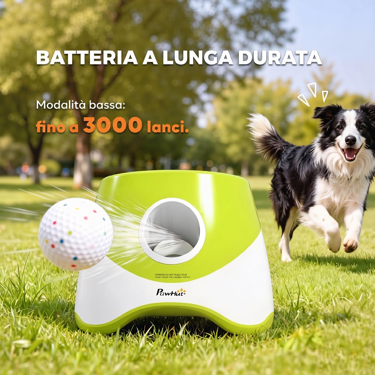 Lanciatore Automatico di Palline per Cani di Piccola e Media Taglia con 3 Palline, 3 Distanze Regolabili, Verde