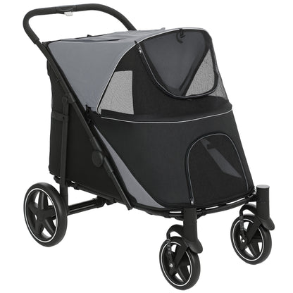 Passeggino per Cani Pieghevole con Ingressi a Cerniera e Finestre a Rete, 112x65x100 cm, Grigio Scuro e Nero