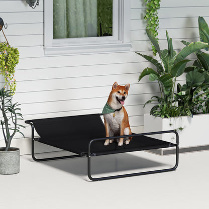 Lettino per Cani Rialzato con Poggiatesta Interno ed Esterno, 106x81x33 cm, Nero
