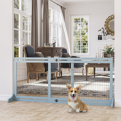 Cancellino per Cani Estensibile da Interno in Legno e Acciaio, 104-180x36x69cm, Blu-grigio