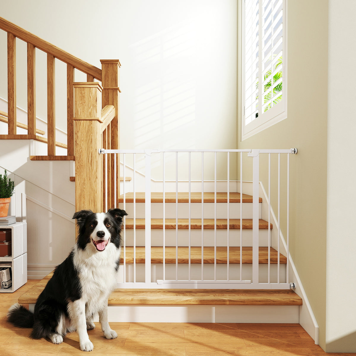 Cancellino per Cani di Sicurezza Estensibile da 76-107cm Montaggio a Pressione, Metallo e Plastica, Bianco
