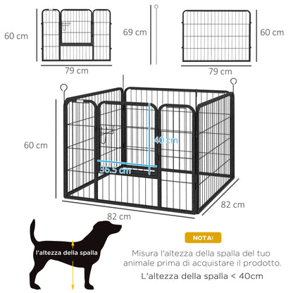 Recinto per Cani Pieghevole in Metallo, per Interno ed Esterno con Porta e Picchetti, 82x82x60cm Grigio