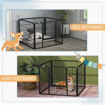 Recinto per Cani Pieghevole in Metallo, per Interno ed Esterno con Porta e Picchetti, 82x82x60cm Grigio