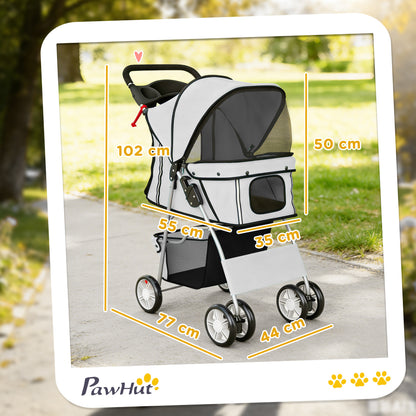 Passeggino per Cani Pieghevole con Copertura Antipioggia, Ruote Girevoli e Cuscino Lavabile, Grigio