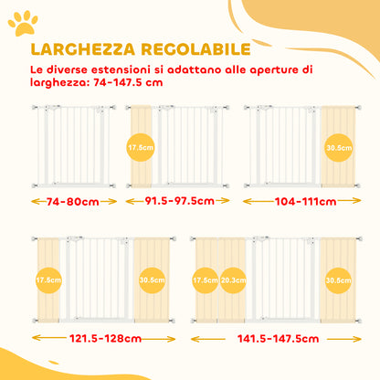 Cancellino per Cani a 3 Estensioni con Larghezza Regolabile 74-148 cm e Chiusura Automatica, Bianco