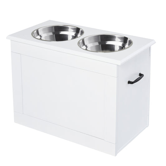 Ciotole Rialzate per Cani Grandi, Supporto in MDF con 2 Ciotole in Acciaio Inox, 60x30x41 cm, Bianco