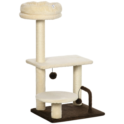 Albero Tiragraffi per Gatti con Palo in Sisal, Posatoio e Palline da Gioco, in Truciolato e Peluche, 44x38x81 cm