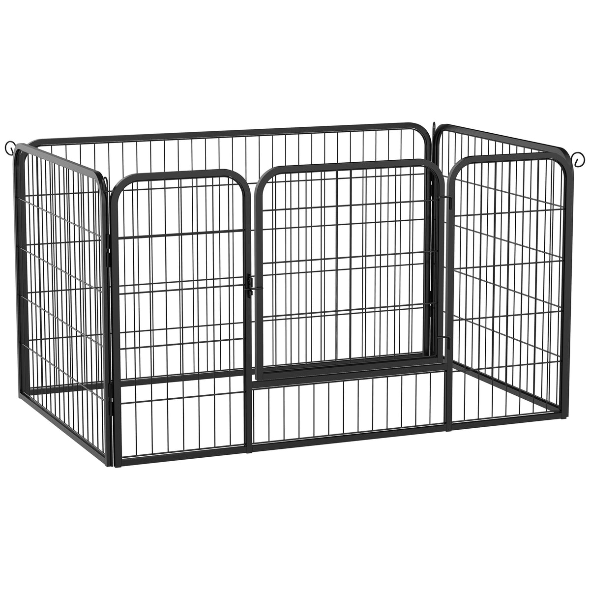 Recinto per Cani di Piccoli Taglia da Interno ed Esterno, Recinzione per Animali Domestici con Rete 6 pz in Acciaio e Metallo, 125x80x70 cm, Nero
