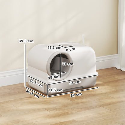 Lettiera per Gatti Chiusa con Vassoio, Paletta e Sacchetti Deodoranti, in PP, 59x39.5x39.5 cm, Bianco e Grigio