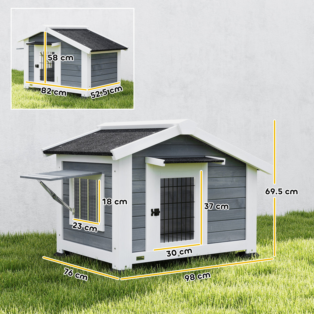 Cuccia per Cani Casetta per Cani da Esterno in Legno, 98x76x69.5cm