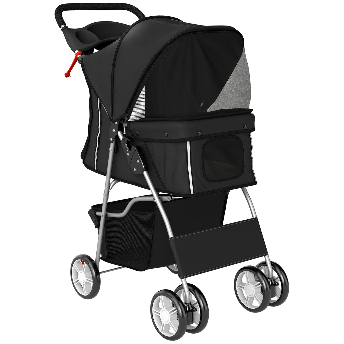 Passeggino per Cani Pieghevole con Cestino e Portabicchiere, Peso Max. 10 kg, 77x44x102 cm, Nero
