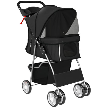 Passeggino per Cani Pieghevole con Cestino e Portabicchiere, Peso Max. 10 kg, 77x44x102 cm, Nero