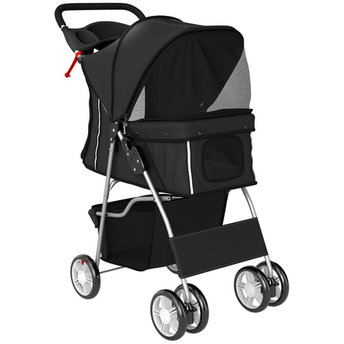 Passeggino per Cani Pieghevole con Cestino e Portabicchiere, Peso Max. 10 kg, 77x44x102 cm, Nero