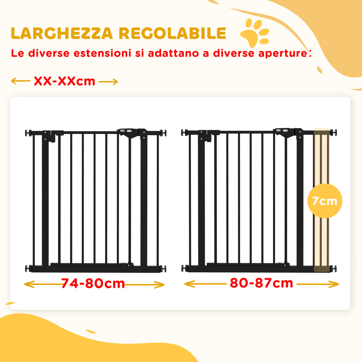 Cancellino per Cani a 2 Estensioni con Larghezza Regolabile fino 100 cm e Chiusura Automatica, Nero