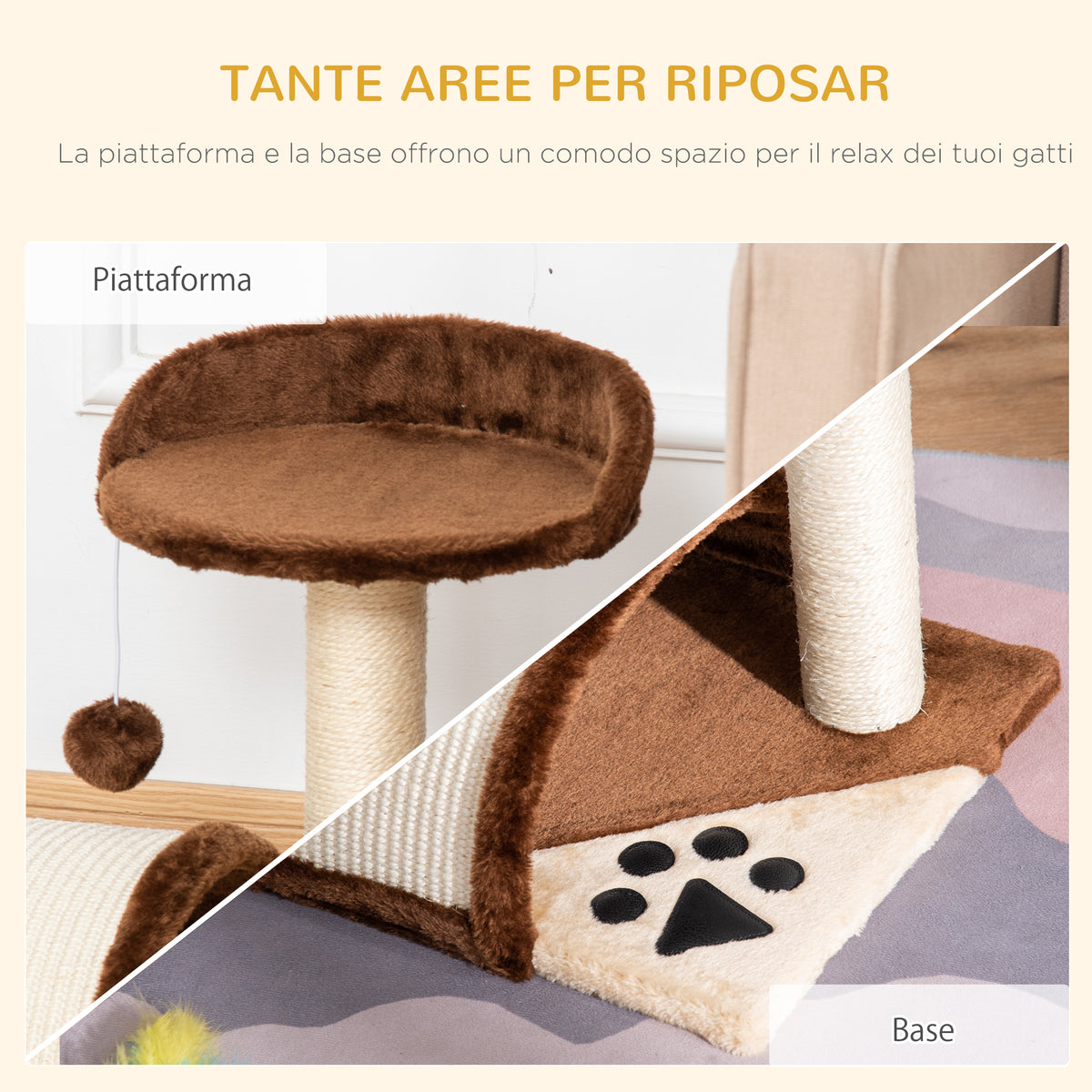 Albero Tiragraffi per Gatti per Gioco e Relax 35.5x37x46 cm Marrone