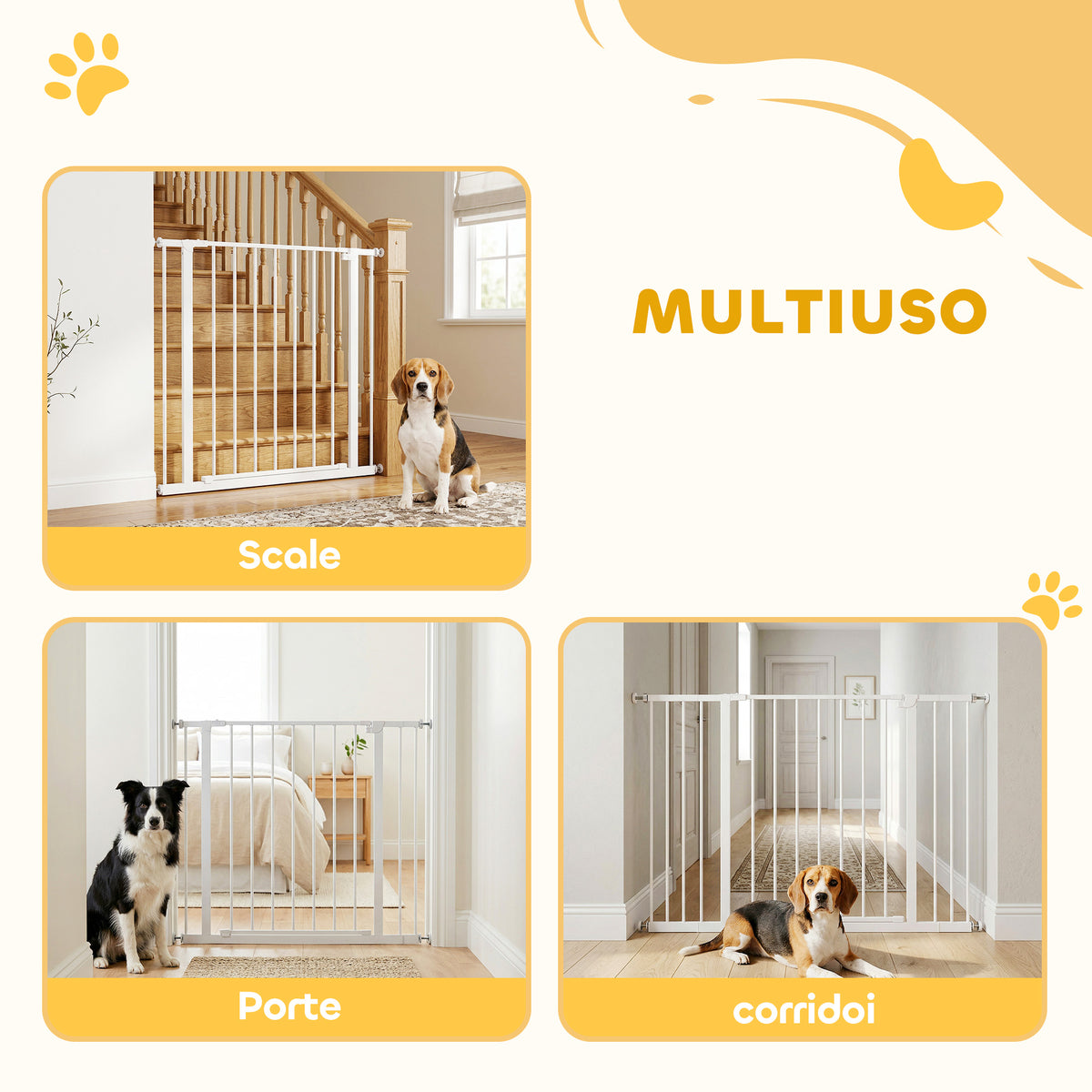 Cancellino per Cani di Sicurezza Estensibile da 76-107cm Montaggio a Pressione, Metallo e Plastica, Bianco