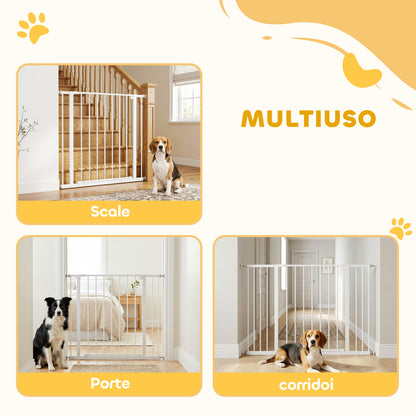Cancellino per Cani di Sicurezza Estensibile da 76-107cm Montaggio a Pressione, Metallo e Plastica, Bianco