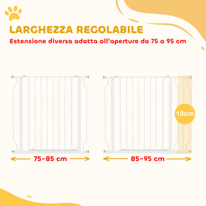 Cancelletto per Cani a Larghezza Regolabile con Doppio Blocco, in Acciaio e ABS, 76x75-95 cm, Bianco