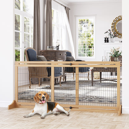 Cancellino per Cani da Interno Estensibile in Legno di Pino e Acciaio, 104-180x36x69 cm, Color Legno