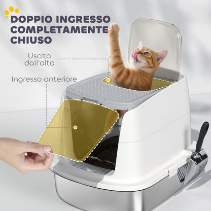 Lettiera per Gatti Chiusa a 2 Ingressi con Deodorante e Paletta, 52.4x41.3x39.8 cm, Bianco