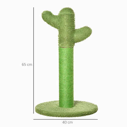 Albero Tiragraffi per Gatti a Forma di Cactus con Corde in Sisal, 40x40x65 cm, Verde
