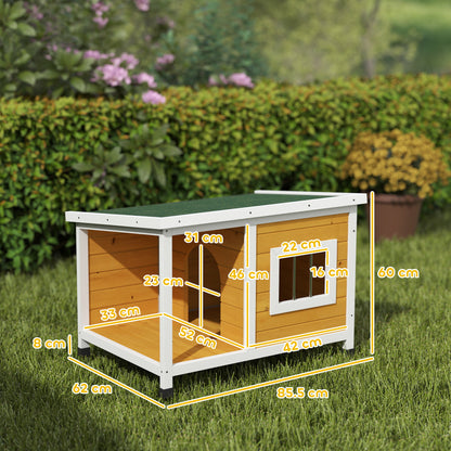 Cuccia per Cani da Esterno in Legno di Abete con Veranda Coperta e Tetto Inclinabile, 85.5x62x60 cm, Multicolore